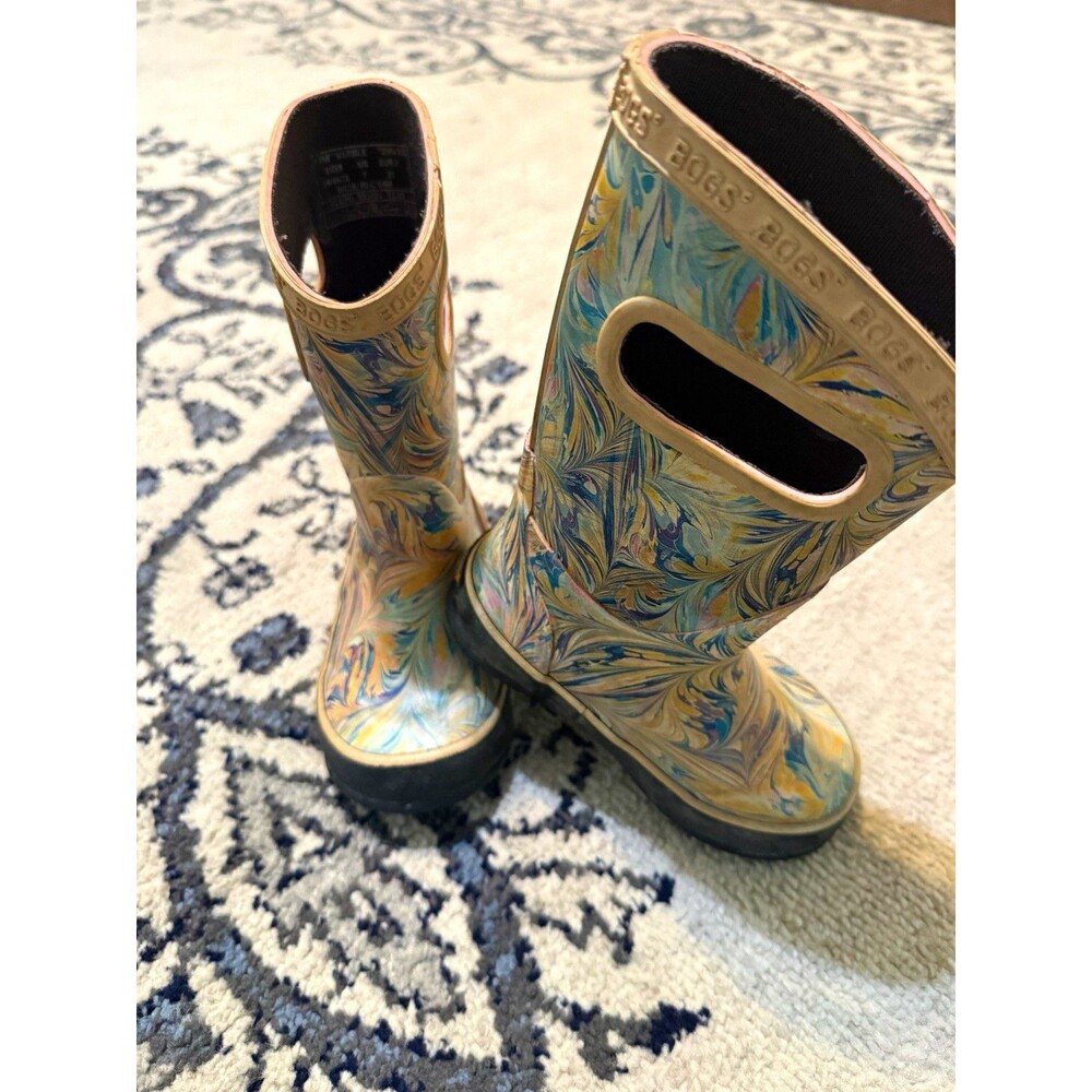 Bogs Wafflin Kids Multicolor Swirl Rubber Rain Boots Pull-On US 7 EU 23